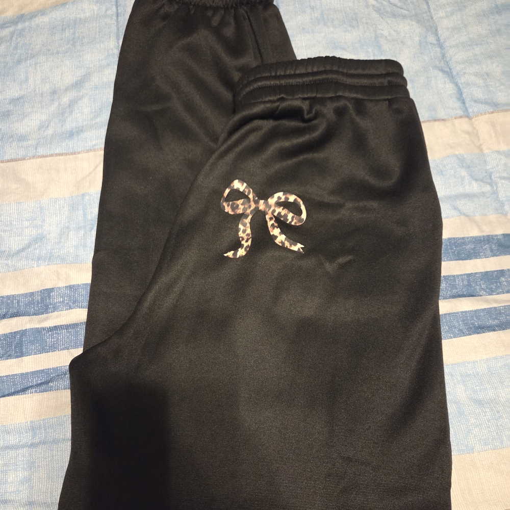 SHEIN Black Track Pants with Leopard Bow Detail